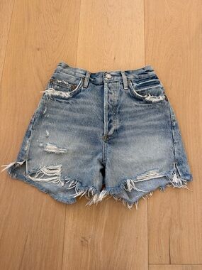 Agolde High-Rise Distressed Denim Shorts - Light Blue